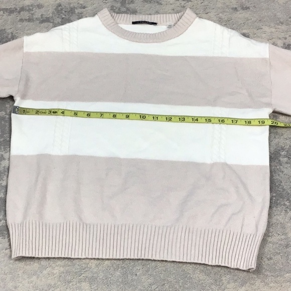 T Tahari Thick Stripe Colorblock Pullover Sweater White Beige Sz M - Picture 7 of 12